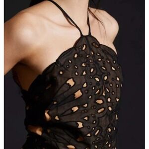 Anthropologie Butterfly Wing Laser Cut Tank Top Black Tan Size 8 Boho Festival